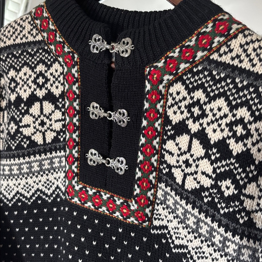 NORWEAR WOMENS MADE IN ICELAND 100% PURE WOOL SWEATER FAIR ISLE CREWNECK MEDIUM - Picture 2 of 6